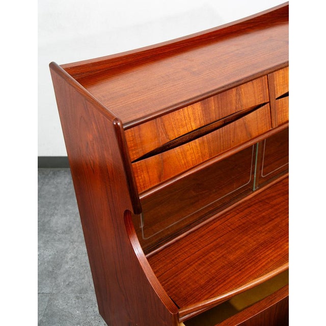 Mid Century Danish Modern Secretary Desk Teak Drawers Office Vintage Glass Door For Sale - Image 11 of 12