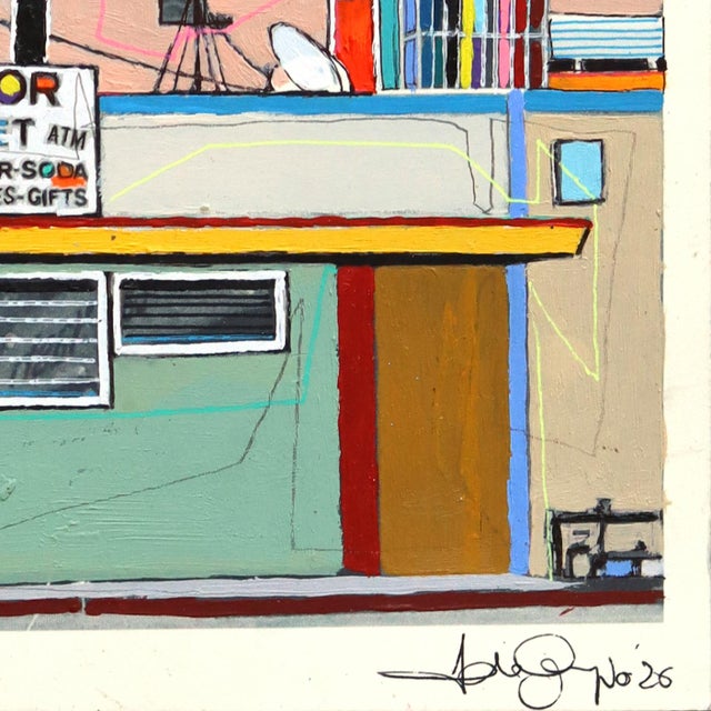 Liquor Store in Tarzana - Original Los Angeles Pop Art Mixed Media Artwork on Paper by Fabio Coruzzi For Sale In Los Angeles - Image 6 of 7