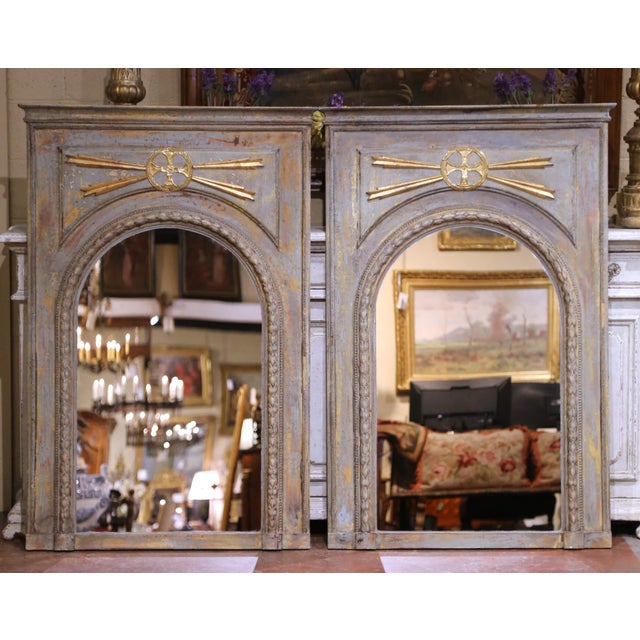 Early 20th Century Pair of Early 20th Century French Louis XVI Revival Painted Wall Trumeau Mirrors For Sale - Image 5 of 10