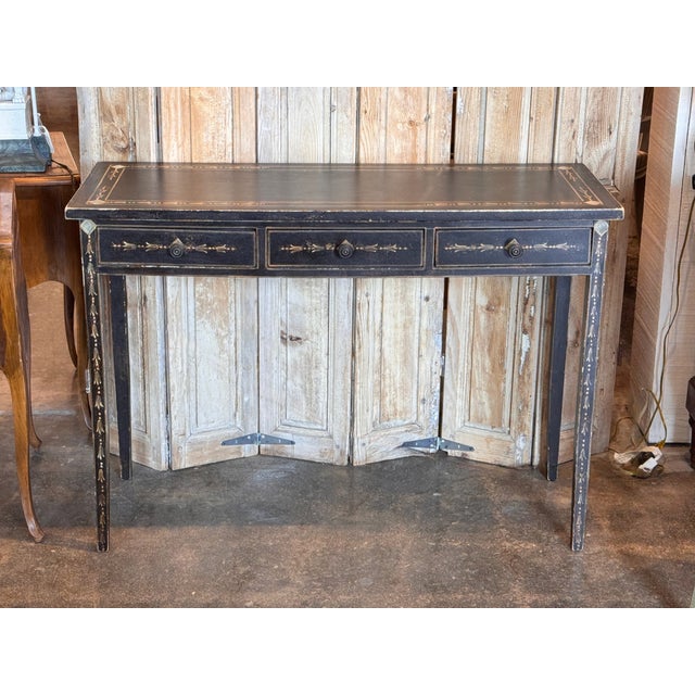 Traditional 1950s Black Painted Three-Drawer Table With Painted Decoration For Sale - Image 3 of 10