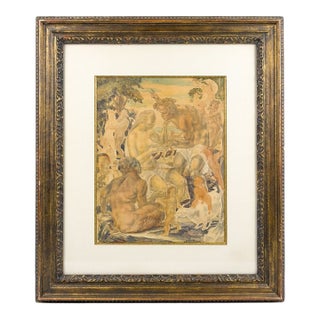 Michael Sarisky (1906–1974) Signed Bacchanal Watercolor & Pencil Painting For Sale