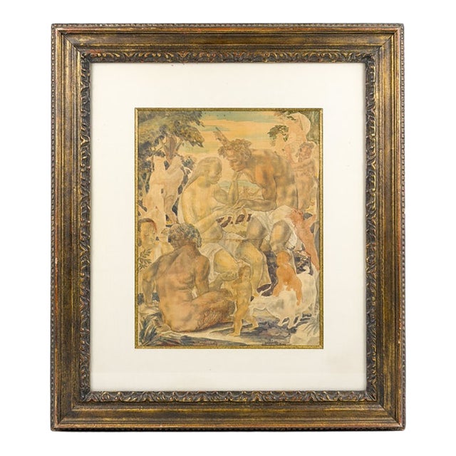 Michael Sarisky (1906–1974) Signed Bacchanal Watercolor & Pencil Painting For Sale