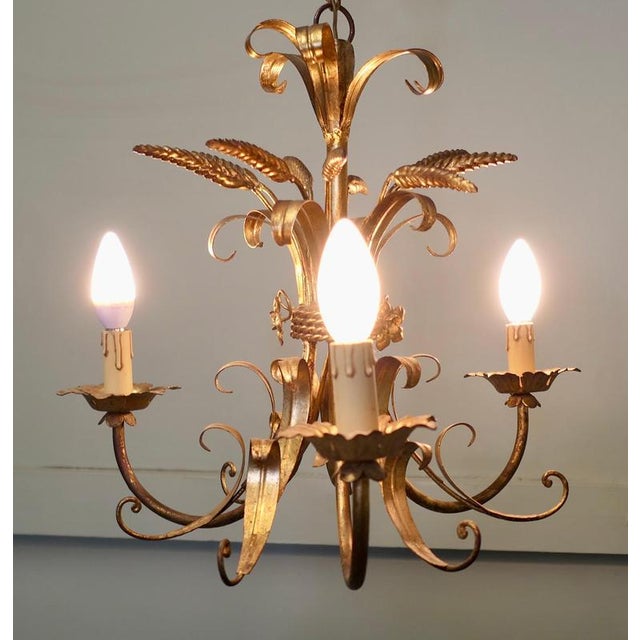 Vintage French Toleware Gilded Chandelier, 1960 For Sale - Image 6 of 8