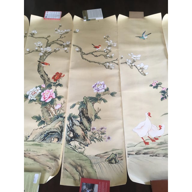 1920s Collectible Vintage Chinese Export Hand-Painted Gracie Wallpaper Six Panels Chinoiserie Birds and Flowers For Sale - Image 5 of 13