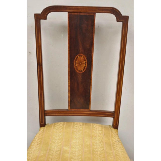Traditional Antique Edwardian Mahogany Side Chair With Pencil and Pinwheel Inlay For Sale - Image 3 of 11