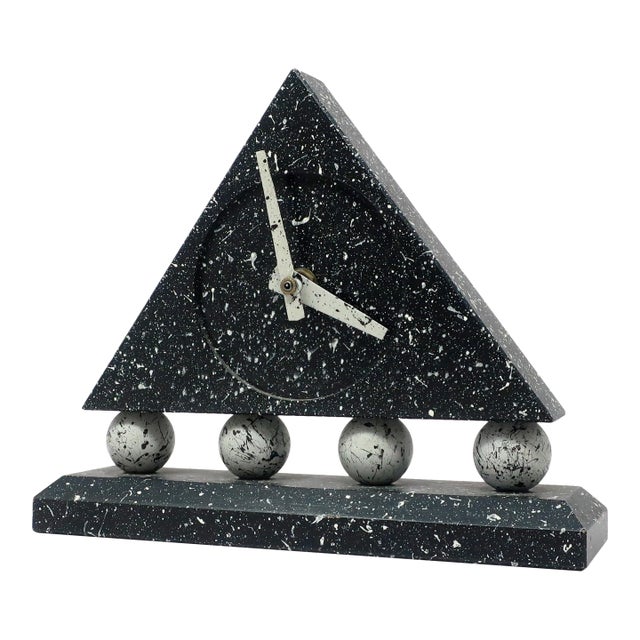 1980s Triangular Black Splatter Paint Desk Clock For Sale
