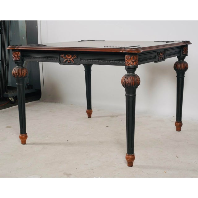 Late 20th Century Hooker Furniture Ebonized Leather Games Table & Four Cowhide Armchairs For Sale - Image 11 of 17