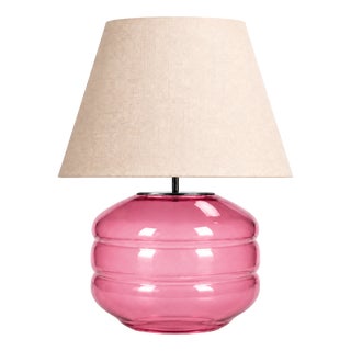 Hand-Blown Glass Table Lamp with Linen Shade in Rose by Svitanok For Sale