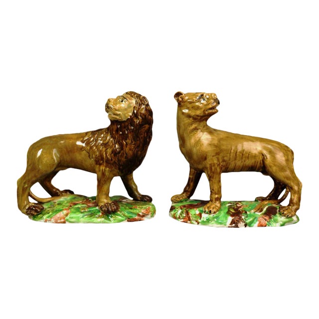 18th Century Regal Guardians: Ralph Wood Type Pearlware Lions: For Sale