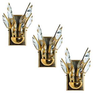 Crystal Gilded Brass Sconces from Stillkronen, 1975