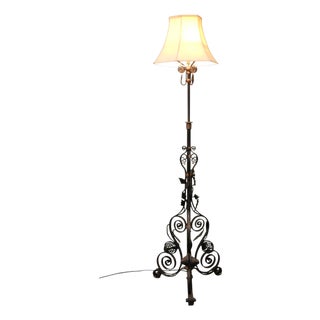 Decorative Wrought Iron Telescopic Floor Lamp, 1900 For Sale