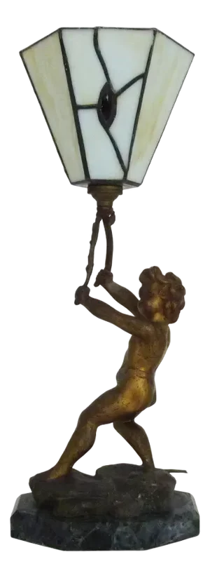Art Deco Cherub Lamp in Spelter and Glass Paste by Peyre, 1930s
