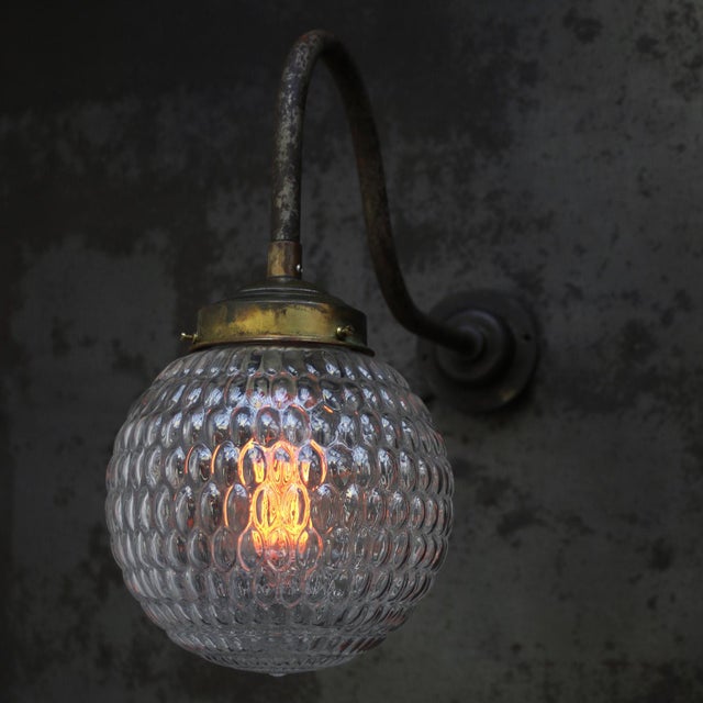 Brass and cast iron industrial wall light clear bubble glass globe diameter cast iron wall piece: 10.5 cm / 4”, 2 holes to...