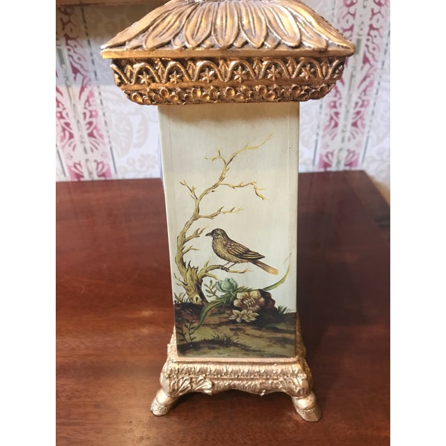 Mid 20th Century Gilt Carved Hand Painted Birds and Vines Vintage Clock For Sale - Image 5 of 12