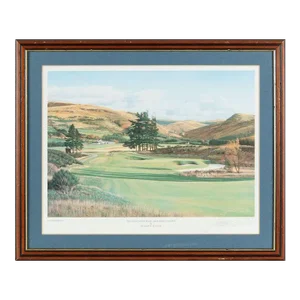 Vintage Coloured Print of Photorealist Painting of Gleneagles Golf Course in Scotland by Graeme Baxter, Framed