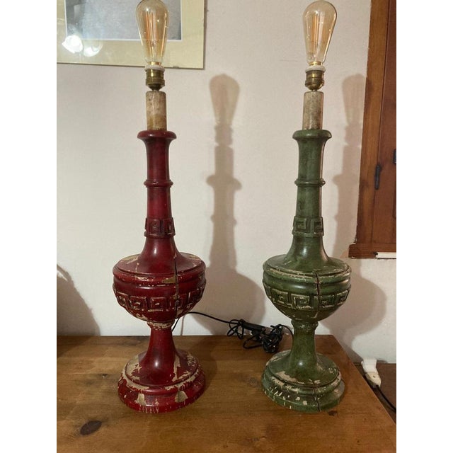 Introducing a gorgeous pair of candle holders turned into table lamps, Mid-Century with an early 1900's retro-industrial...