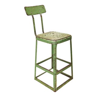 1960s Vintage Green Industrial Metal Shop Stool For Sale