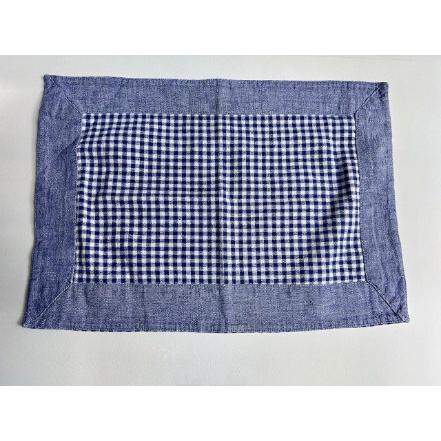 Blue Late 20th Century Set of 4 Royal & White Denim Trim Gingham Placemats + 3 Napkins - Serena & Lily style For Sale - Image 8 of 18