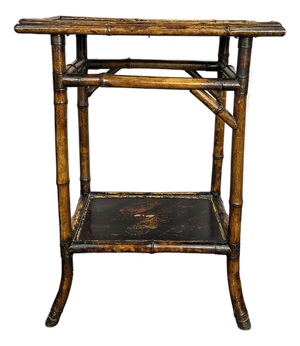 Antique English Chinoiserie 2-Tier Tiger Bamboo Side Table, 1870