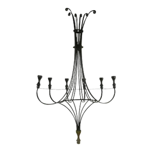 Large Mid Century Iron Brass and Wood Candle Sconce
