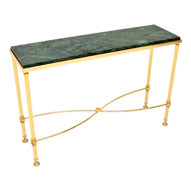 Vintage French Brass and Marble Console Table, 1970s For Sale