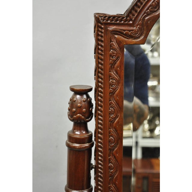Wellington Carved Mahogany Frame Italian Renaissance Tall Dressing Cheval Mirror For Sale - Image 4 of 14