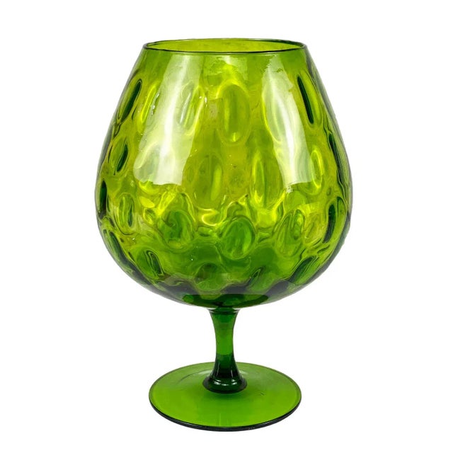 Green Mid-Century Italian Empoli Green Optic Art Glass Compote Pedestal Bowl For Sale - Image 8 of 8