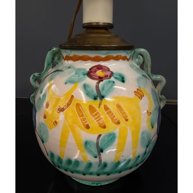 1960s Italian Hand-Painted Ceramic Bedside Lamps With Stylized Animal Motifs - a Pair For Sale - Image 4 of 10