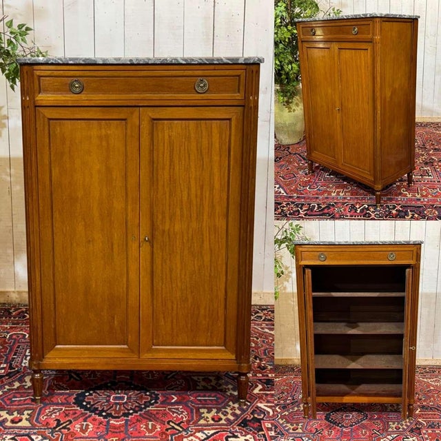 Small Louis XVI Cabinet in Mahogany, Oak and Marble Top For Sale - Image 18 of 18