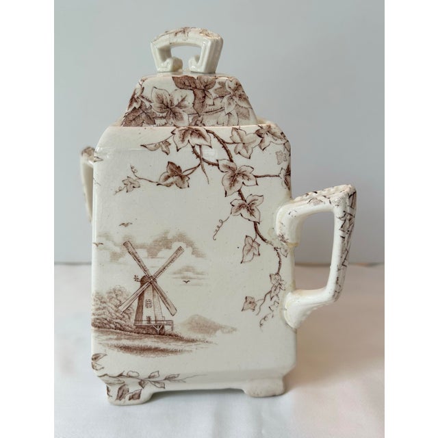 Victorian Antique J H Davis Victor Brown Transferware Lidded Sugar Bowl For Sale - Image 3 of 7