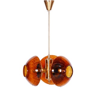 Mid-Century Czech Brass and Glass Chandelier attributed to Kamenický Šenov, 1960s For Sale