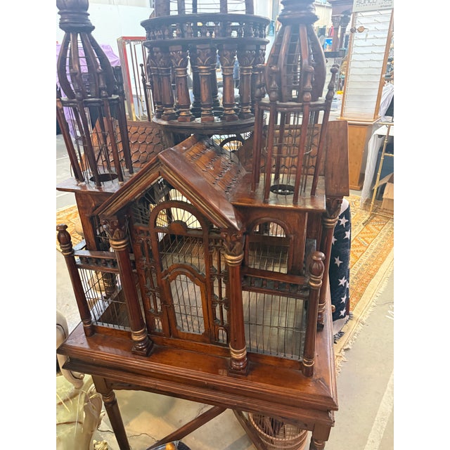 Brown Rare Antique Victorian Architectural Large Dome Top Wooden and Metal Birdcage For Sale - Image 8 of 8