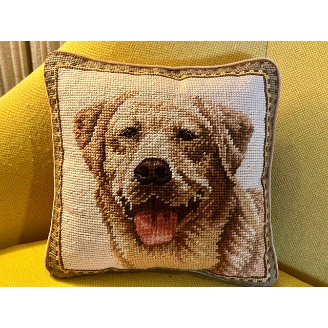 Late 20th Century Vintage Golden Retriever Needlepoint Pillow For Sale - Image 5 of 8