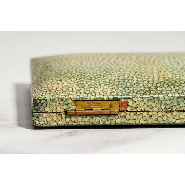 Green Rare Antique Green Shagreen Leather Jewelry Presentation Box Case For Sale - Image 8 of 11