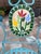 Metal Vintage Turquoise Iron Garden Bistro Set With Floral Mosaic Folding Chairs For Sale - Image 7 of 12