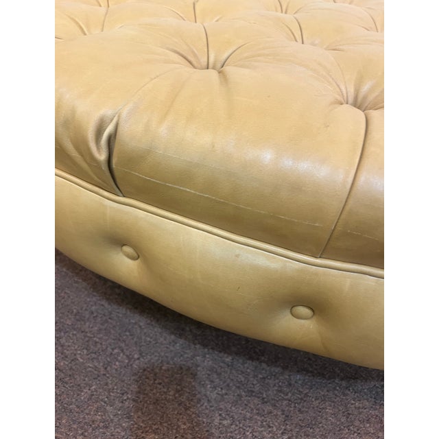 1980s Large Tufted Leather Oval Ottoman For Sale - Image 6 of 9