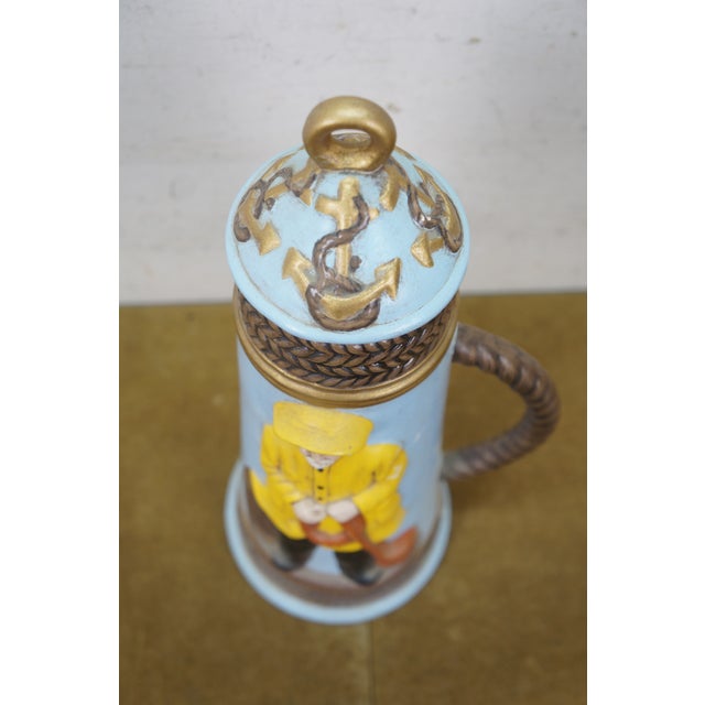 Vintage Ceramic Nautical Maritime Fisherman Sailor Rope Handle Beer Stein 17" For Sale - Image 9 of 15