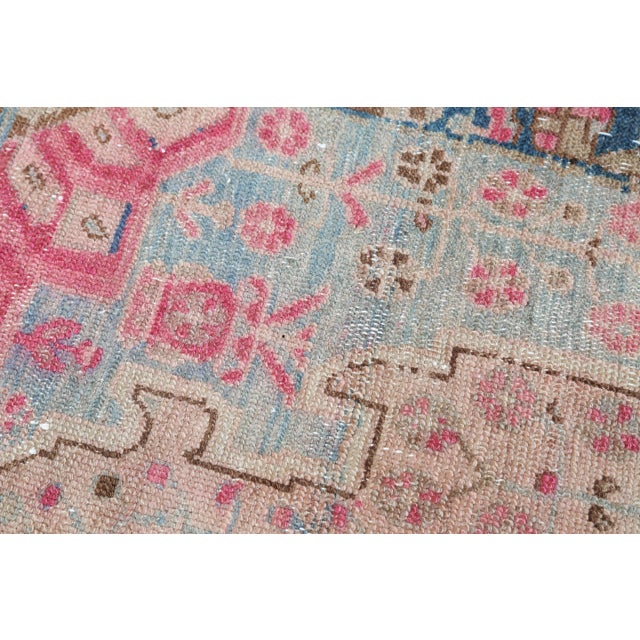 Vintage Wool on Cotton Tribal Area Rug – HandMade All Around Design in Soft Rose & Blue Tones -3' 7'' X 7' 4'' For Sale In Tampa - Image 6 of 12