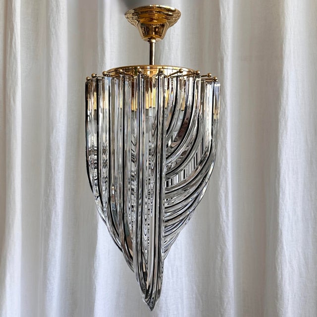 Mid-Century Modern Curved Murano Crystal Glass Ribbon Chandelier attributed to Paolo Venini, 1960s For Sale - Image 3 of 18