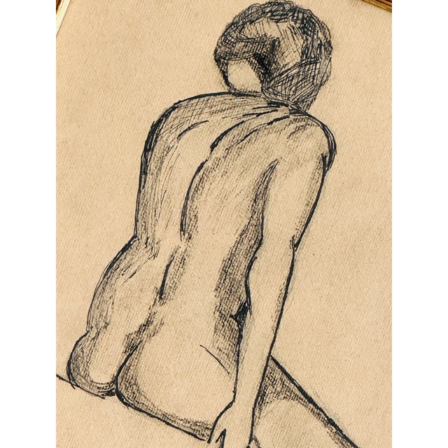 Original Charcoal & Ink Nude Drawing, Framed For Sale - Image 4 of 4