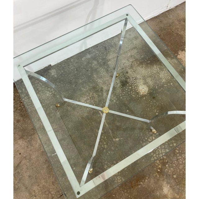 Mid 20th Century Vintage Neoclassical Maison Jansen Style Steel and Brass Hoofed Table For Sale - Image 5 of 9