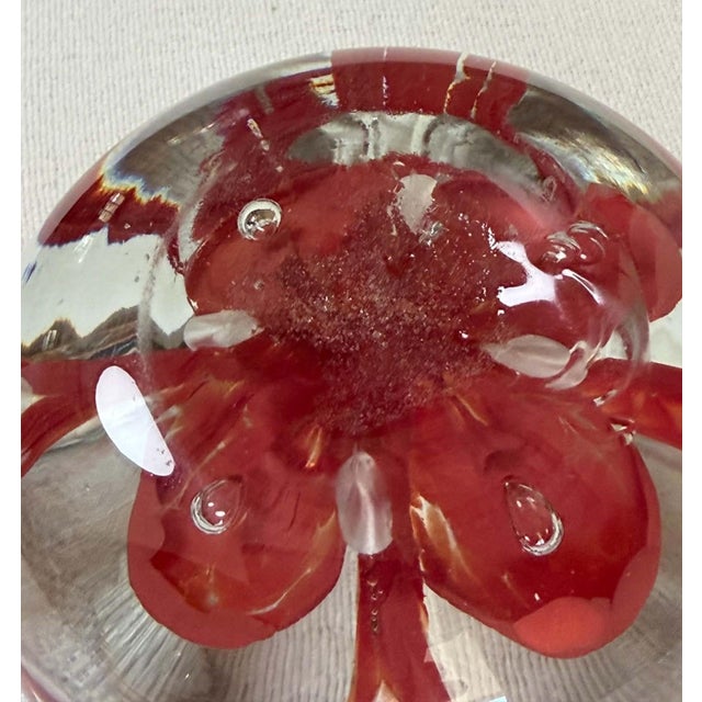 Glass 1960s Art Glass Ashtray MCM Red Encased Floral Bubbles Hand Worked Heavy Freeform For Sale - Image 7 of 9