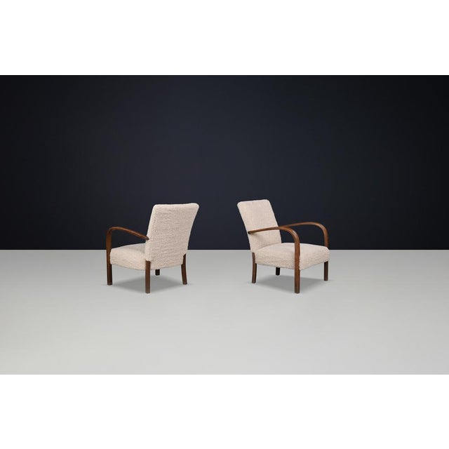 Art Deco Armchairs in Walnut and Teddy Upholstery, Czech Republic, 1930s, Set of 2 For Sale - Image 3 of 9