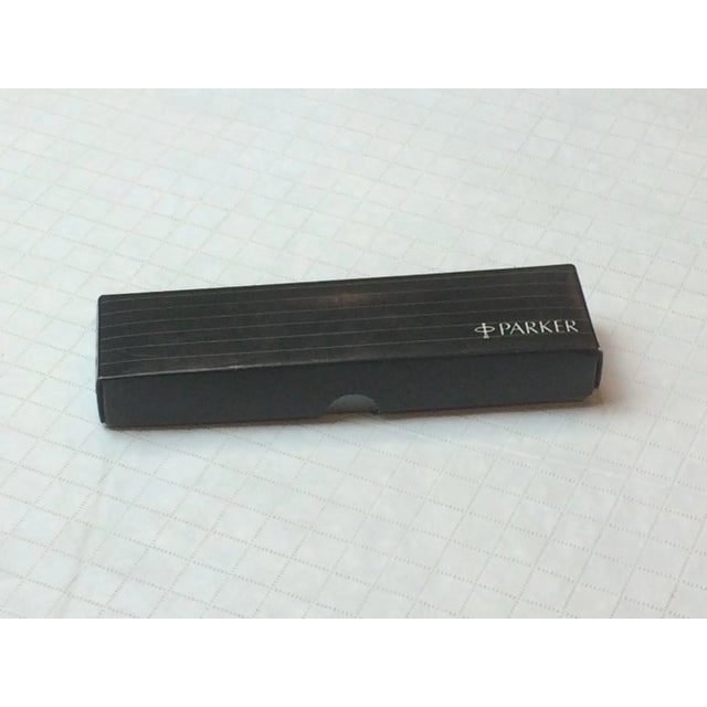 Vintage Parker Fountain Pen, Brushed Steel and Black Accents, in Box For Sale - Image 12 of 13