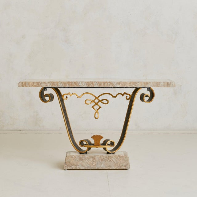 Tessellated Marble + Gilt Metal Console Table, Late 20th Century For Sale In Chicago - Image 6 of 11
