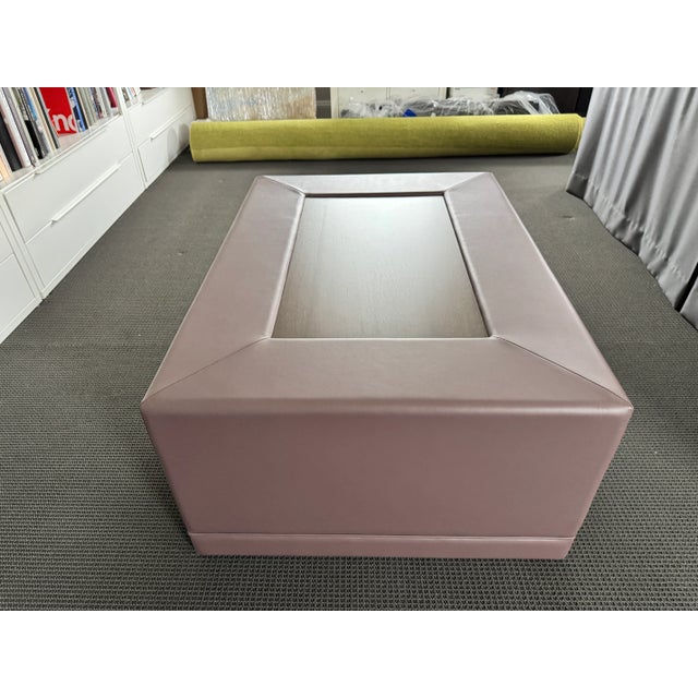 Mauve Custom Ottoman on Wheels With Walnut Insert For Sale - Image 8 of 8