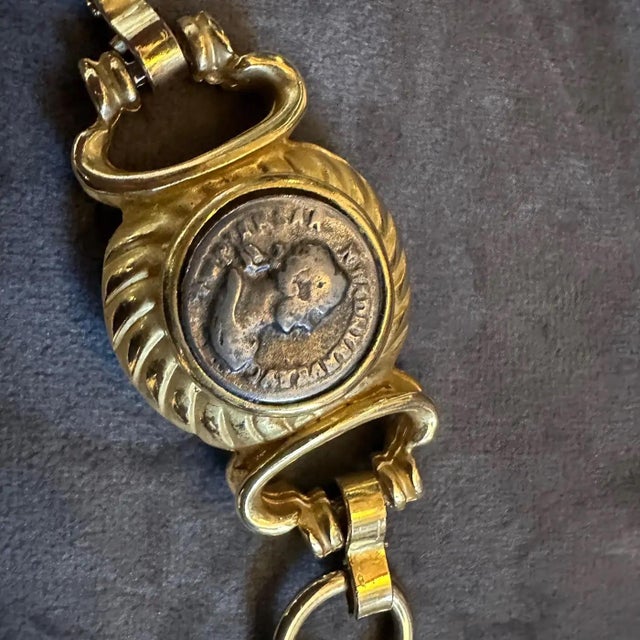 Neoclassical 1990s Bulgari Inspired Neo Classical Brass Italian Coin Bracelet For Sale - Image 3 of 10