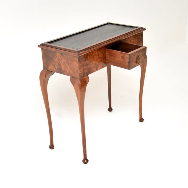 Late 19th Century Antique Leather Top Console Table in Burr Walnut, 1890 For Sale - Image 5 of 12