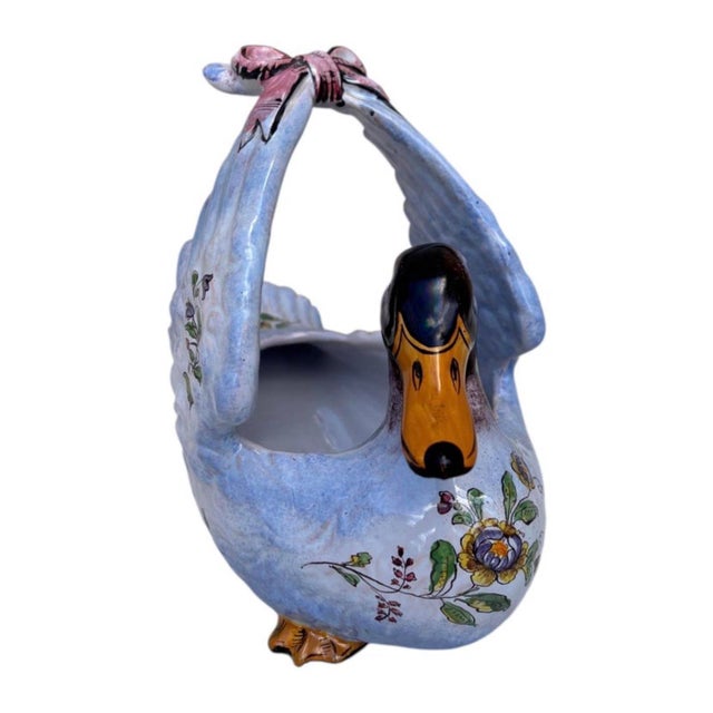 19th Century French Faience Duck Jardiniere Saint Clement For Sale - Image 9 of 10