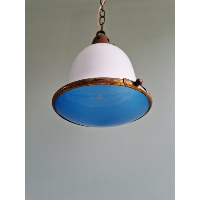 Bauhaus Pendant Light in White Opaline and Blue Satin Glass, 1920s For Sale - Image 16 of 18